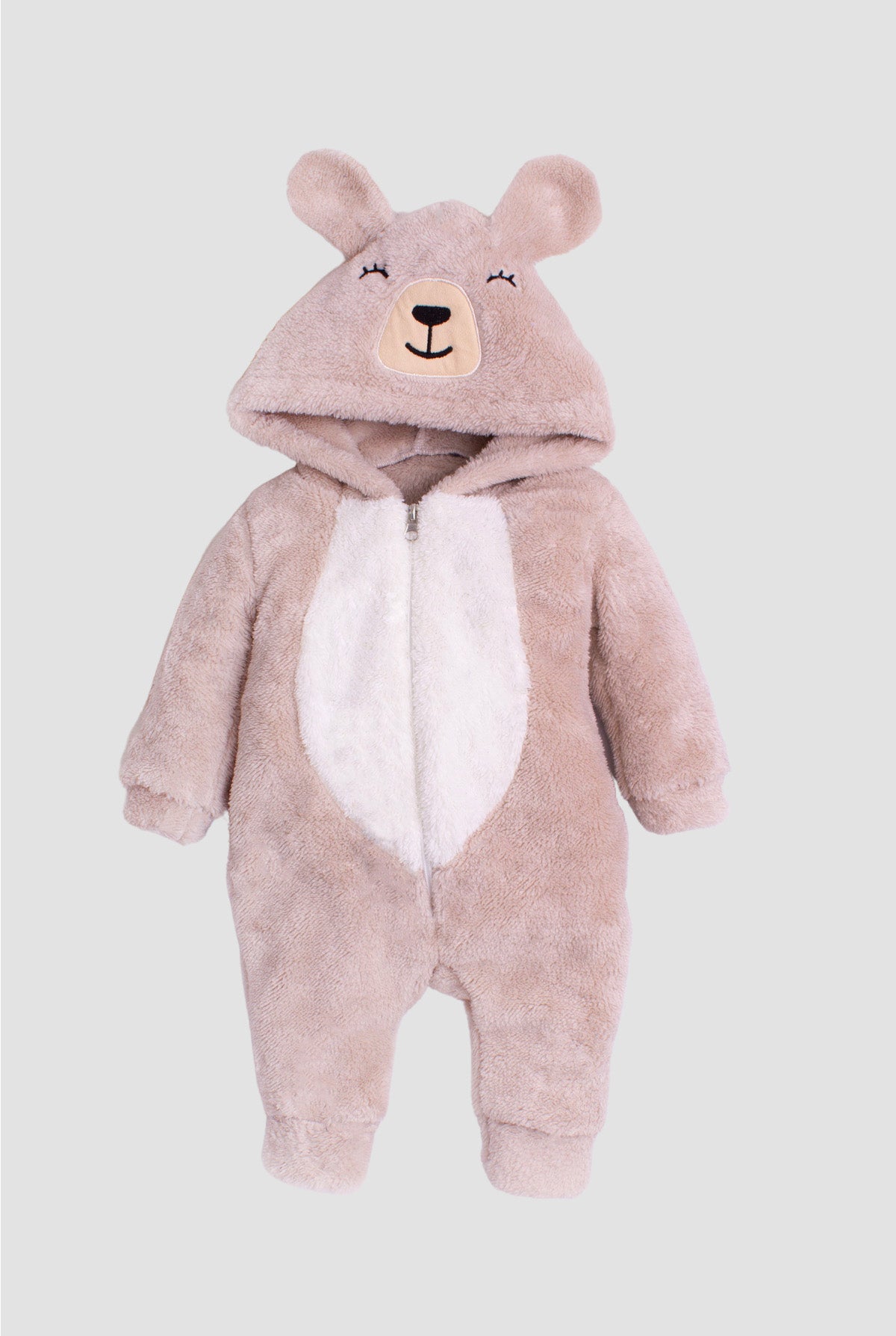 Unisex Bebek Peluş Kapüşonlu Sevimli Ayıcık Tulum 0-12 Ay